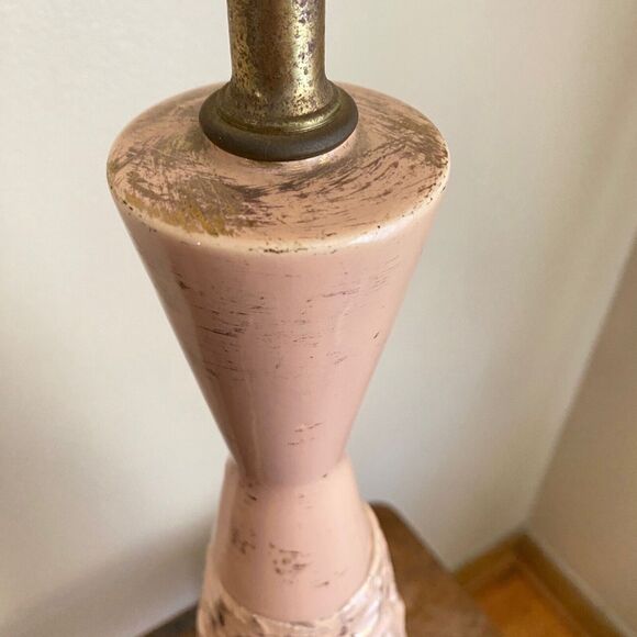 Vintage MCM Taper Tabletop Lamp Pink Gold Texture Atomic Ceramic 3 Setting WORKS - Picture 2 of 10